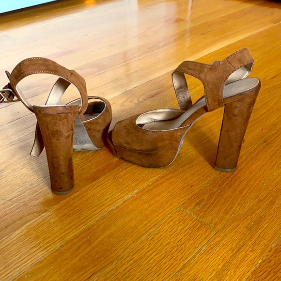 Women Strapped Heel, Open Toe, Brown, Fake Suede,6 - Picture 4 of 8